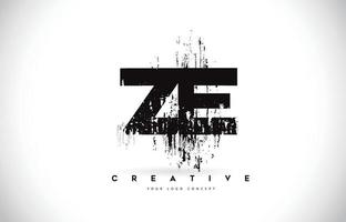 ZE Z E Grunge Brush Letter Logo Design in Black Colors Vector Illustration.
