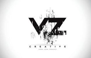 VZ V Z Grunge Brush Letter Logo Design in Black Colors Vector Illustration.