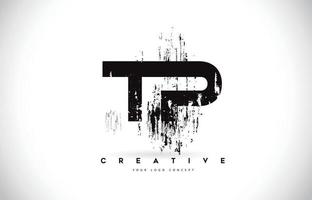 TP T P Grunge Brush Letter Logo Design in Black Colors Vector Illustration.