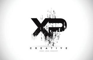 XP X P Grunge Brush Letter Logo Design in Black Colors Vector Illustration.