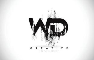 WD W D Grunge Brush Letter Logo Design in Black Colors Vector Illustration.