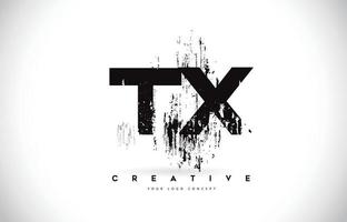 TX T X Grunge Brush Letter Logo Design in Black Colors Vector Illustration.