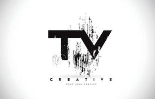 TV T V Grunge Brush Letter Logo Design in Black Colors Vector Illustration.