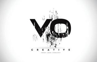 VO V O Grunge Brush Letter Logo Design in Black Colors Vector Illustration.