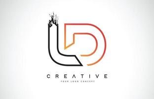 Diseño de logotipo moderno creativo ld con colores naranja y negro. diseño de letra de trazo de monograma. vector