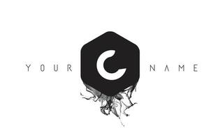 C Letter Logo Design with Black Ink Spill vector