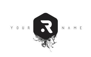 R Letter Logo Design with Black Ink Spill vector