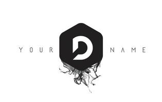 D Letter Logo Design with Black Ink Spill vector