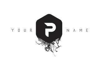 P Letter Logo Design with Black Ink Spill vector