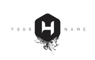 Diseño de logotipo de letra h con derrame de tinta negra. vector