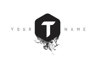 T Letter Logo Design with Black Ink Spill vector