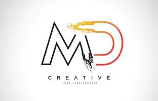 Diseño de logotipo moderno creativo md con colores naranja y negro. diseño de letra de trazo de monograma. vector