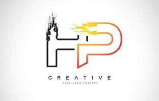 diseño de logotipo moderno y creativo de hp con colores naranja y negro. diseño de letra de trazo de monograma. vector