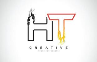 ht creativo diseño de logotipo moderno con colores naranja y negro. diseño de letra de trazo de monograma. vector