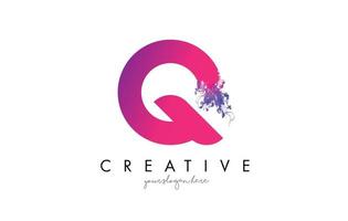 Q Letter Logo Design with Ink Cloud Flowing Texture. vector