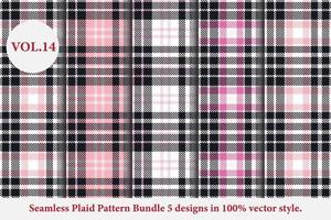 Plaid Pattern Bundle 5 designs Buffalo Vector, Tartan Fabric background wallpaper, Monochrome patterns collection vector