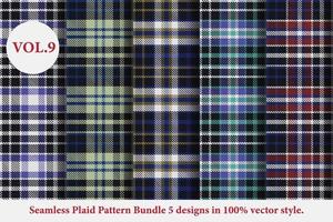 Plaid Pattern Bundle 5 designs Buffalo Vector, Tartan Fabric background wallpaper, Monochrome patterns collection vector