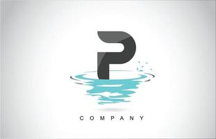 P Letter Logo Design with Water Splash Ripples Drops Reflection vector