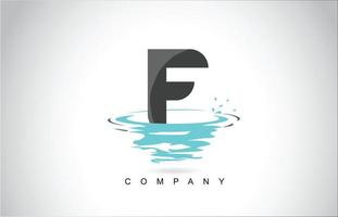 Diseño de logotipo de letra f con ondas de salpicaduras de agua gotas de reflexión vector