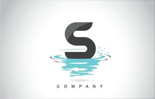 S Letter Logo Design with Water Splash Ripples Drops Reflection vector