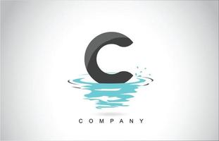 C Letter Logo Design with Water Splash Ripples Drops Reflection vector