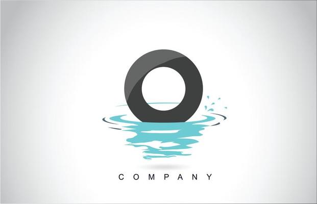 O Letter Logo Design with Water Splash Ripples Drops Reflection