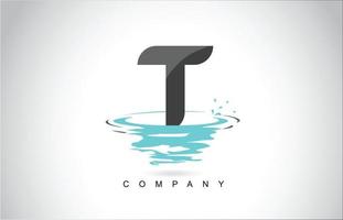 T Letter Logo Design with Water Splash Ripples Drops Reflection vector