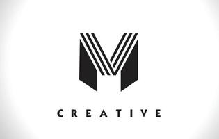 M Logo Letter With Black Lines Design. Line Letter Vector Illustration