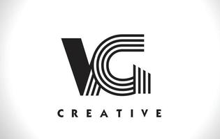 Letra del logotipo de vg con diseño de líneas negras. Ilustración de vector de letra de línea