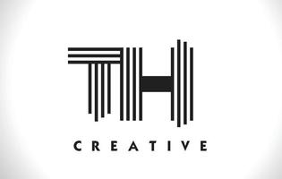 TH Logo Letter With Black Lines Design. Line Letter Vector Illustration