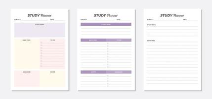 Study planner template set. vector