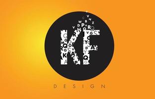 KF K F Logo Made of Small Letters with Black Circle and Yellow Background. vector
