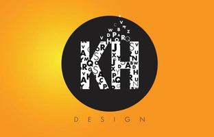 KH K H Logo Made of Small Letters with Black Circle and Yellow Background. vector