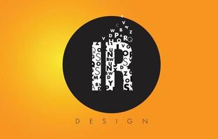 IR I R Logo Made of Small Letters with Black Circle and Yellow Background. vector