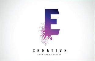 E Purple Letter Logo Design with Liquid Effect Flowing vector