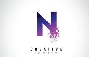 N Purple Letter Logo Design with Liquid Effect Flowing vector