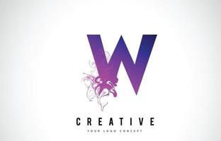 W Purple Letter Logo Design with Liquid Effect Flowing vector