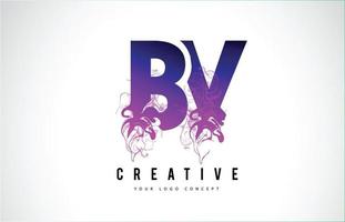 BV B V Purple Letter Logo Design with Liquid Effect Flowing vector