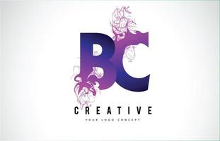 BC B C Purple Letter Logo Design with Liquid Effect Flowing vector