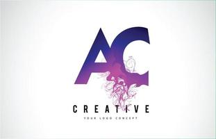 AC A C Purple Letter Logo Design with Liquid Effect Flowing vector