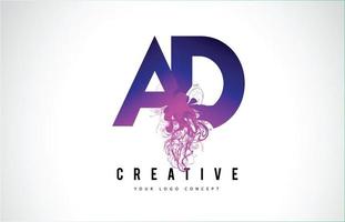AD A D Purple Letter Logo Design with Liquid Effect Flowing vector