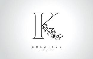 K Letter Logo With Organic Monogram Plant Leafs Detail and Circle Design vector