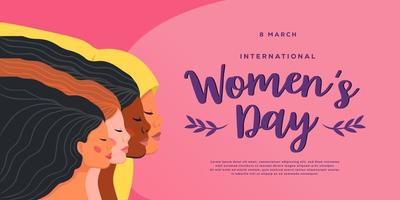 feliz día internacional de la mujer con la ilustración de cuatro mujeres de diferentes culturas y nacionalidades vector
