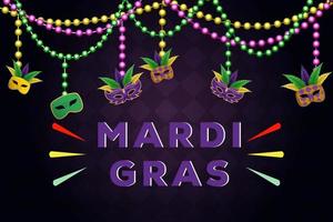 mardi gras background with beads and hanging mask. vector design illustration