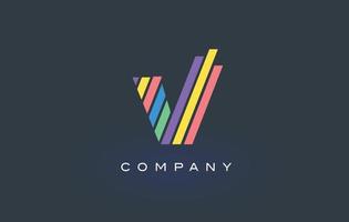 Logotipo de letra V con vector de diseño de líneas de colores. ilustración de icono de letra de arco iris