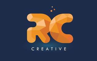 Letra de rc con logo de triángulos de origami. diseño creativo de origami naranja amarillo. vector