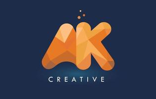 AK Letter With Origami Triangles Logo. Creative Yellow Orange Origami Design. vector