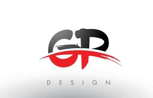 GP G P Brush Logo Letters with Red and Black Swoosh Brush Front vector