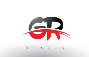 GR G R Brush Logo Letters with Red and Black Swoosh Brush Front vector