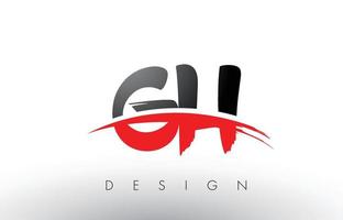 Letras del logotipo del cepillo gh gh con frente de cepillo swoosh rojo y negro vector